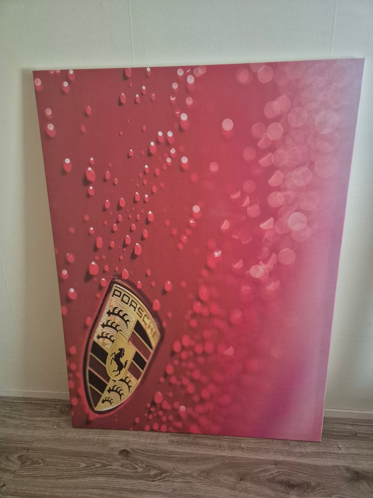 Porsche Logo Canvas Schilderij - Rood met Waterdruppels, Ophalen, Zo goed als nieuw, Schilderij, 75 cm of meer