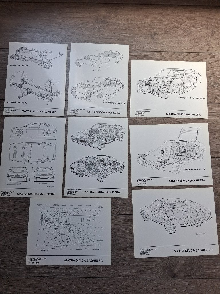 MATRA SIMCA BAGHEERA  technische tekeningen., uitr./afm. 8x, Ophalen of Verzenden, Zo goed als nieuw, Overige merken