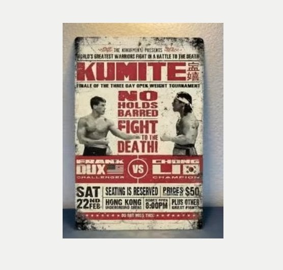 Vintage metalen bordje Bloodsport - Kumite (30x20cm), Ophalen of Verzenden, Nieuw, Reclamebord