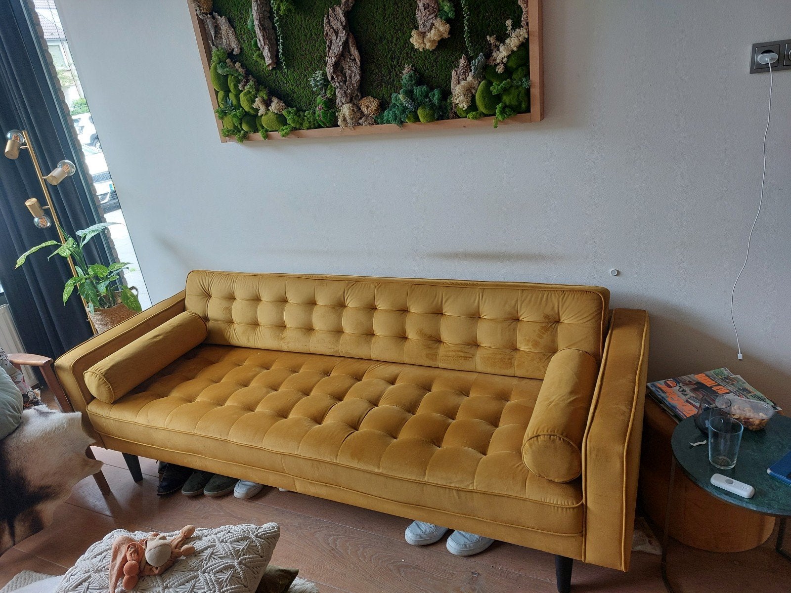 Neet velours bank goud/geel, Huis en Inrichting, Ophalen of Verzenden