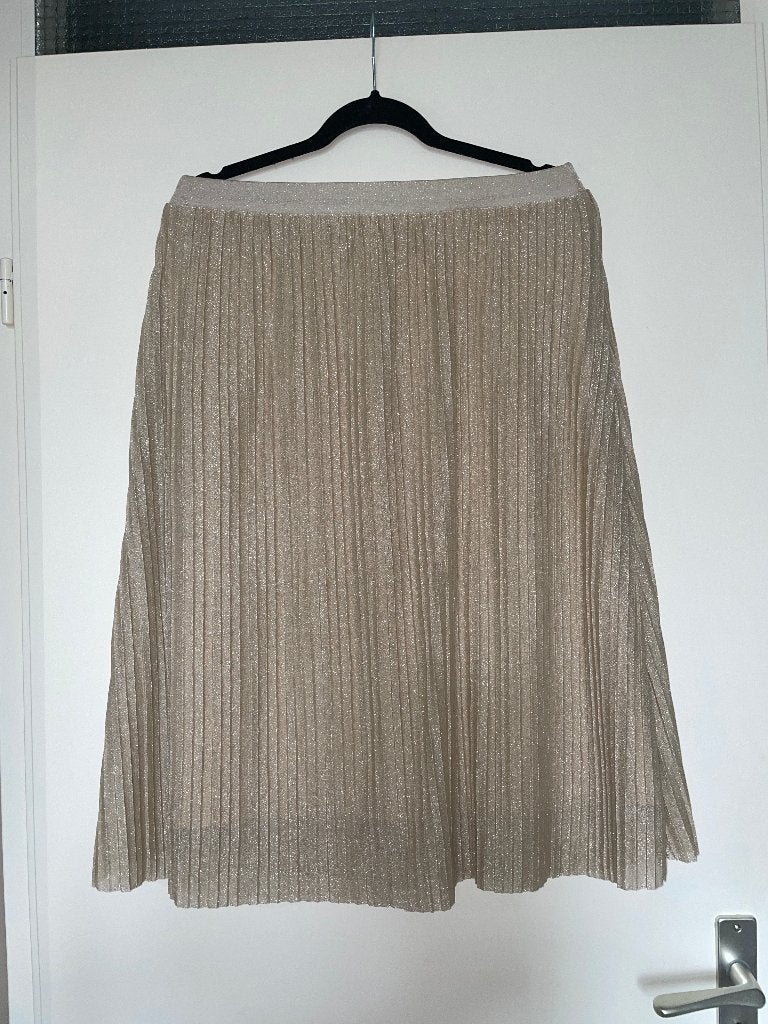 Vila champagne beige glitter pliche rok midi skirt mt M, Maat 38/40 (M), Beige, Vila, Ophalen of Verzenden
