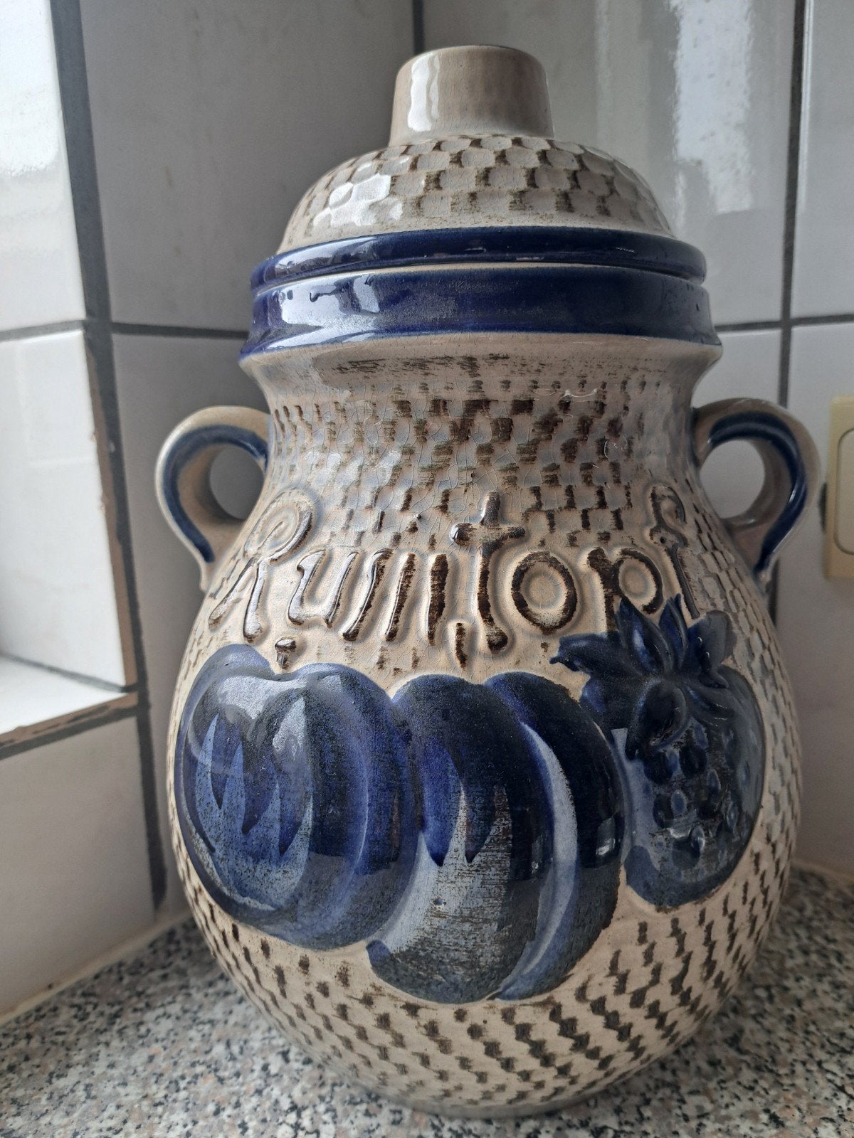 Origineel Duitse  grote grijze blauwe Rumtopf, Ophalen of Verzenden