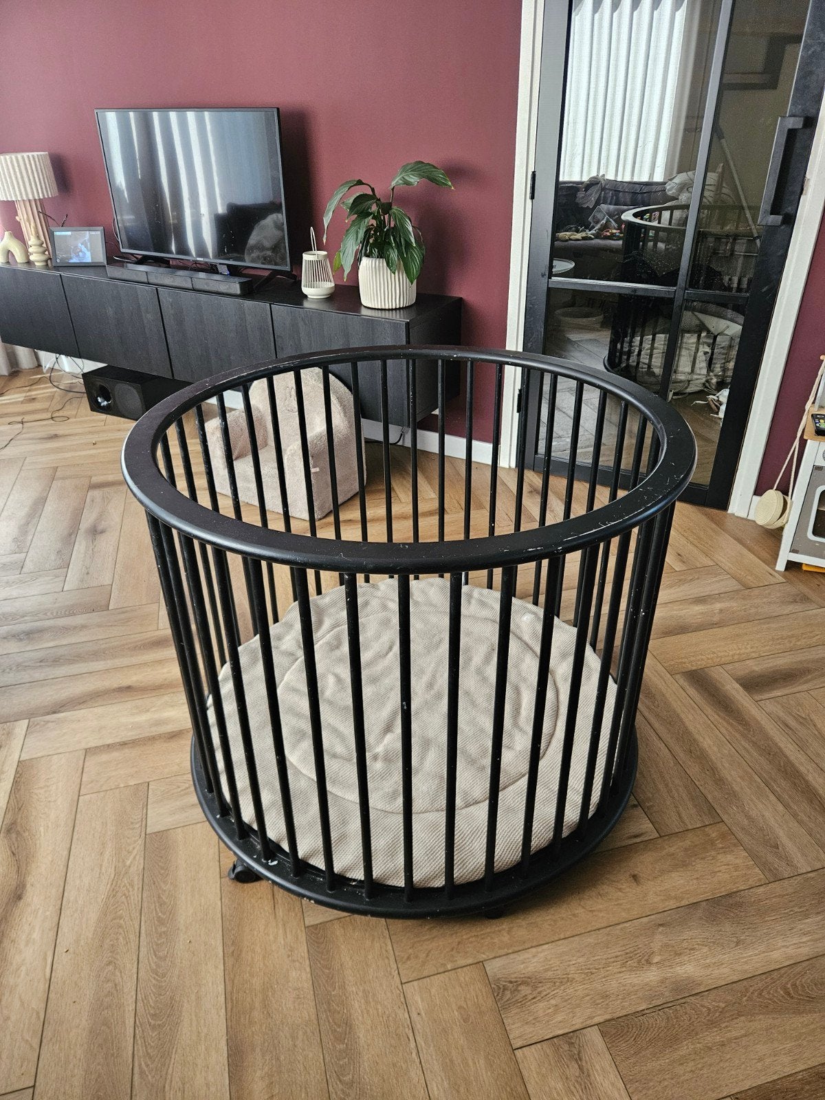 Bopita zwarte ronde box + boxkleed Jolein, Ophalen, Gebruikt, Rond, Boxkleed