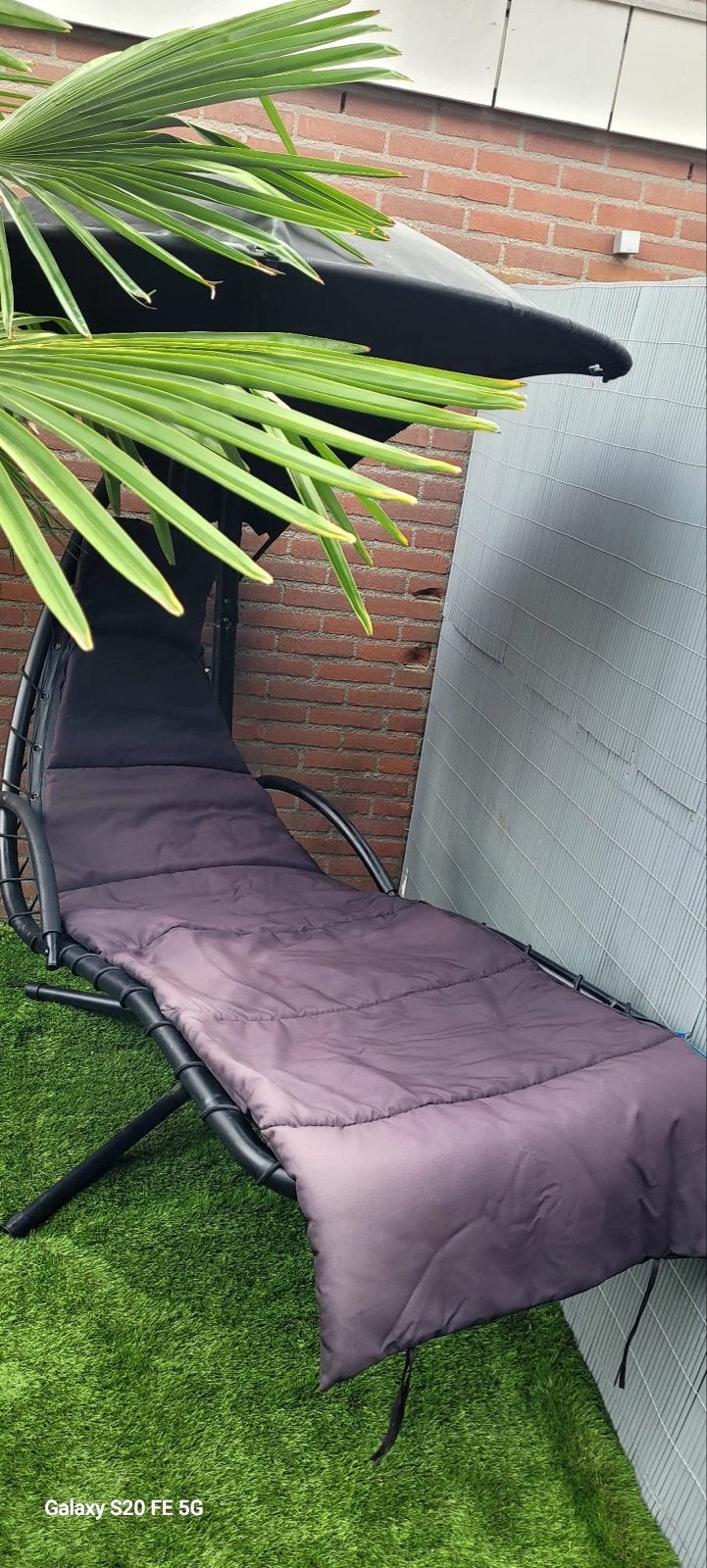 Comfortabele hangstoel met standaard en zonnescherm, Ophalen, Binnen, Gebruikt, Met standaard