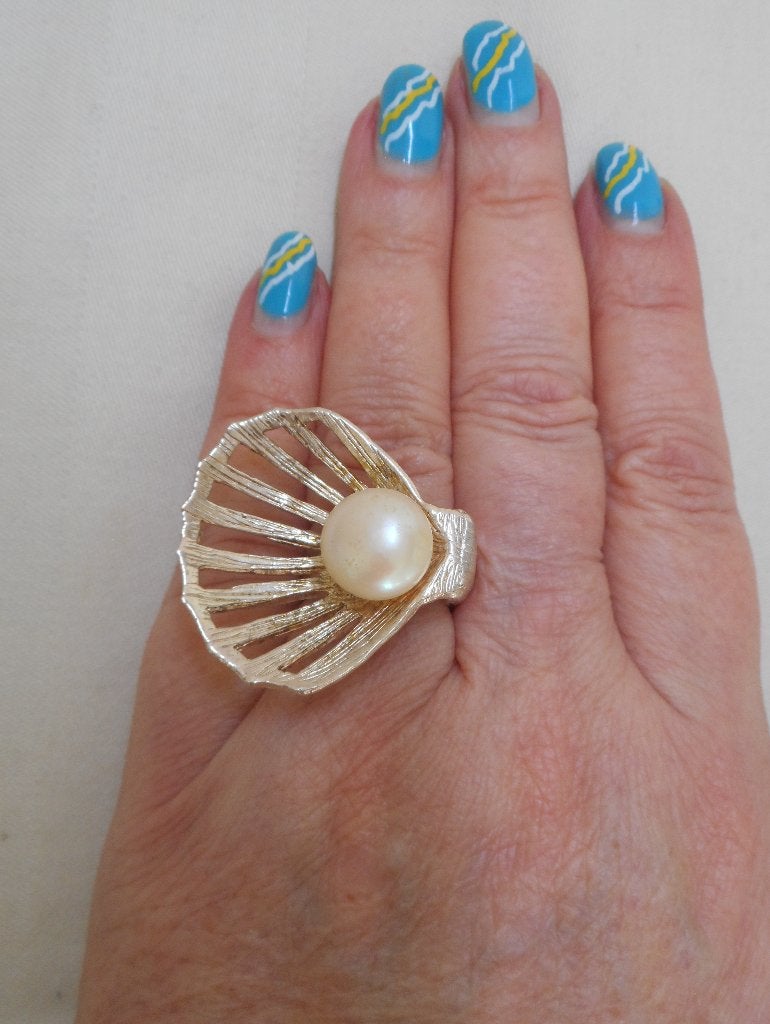 Zilveren royale modernist ring met parel nr.1697, Verzenden, Dame, Met parel, Zilver