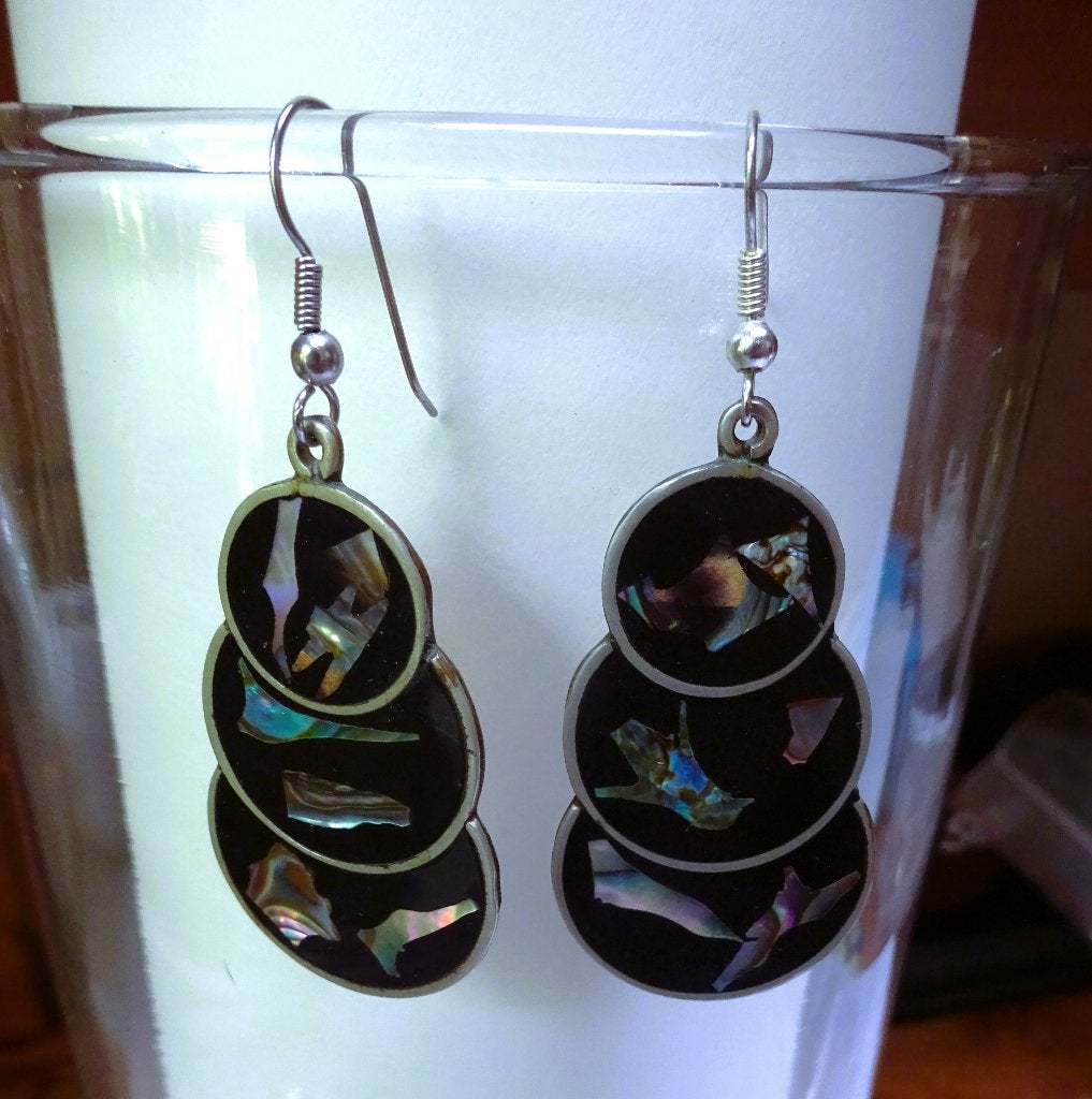 Alpaca Oorhangers 3 cirkels met Mother of Pearl inleg, Sieraden, Tassen en Uiterlijk, Oorbellen, Overige materialen, Verzenden