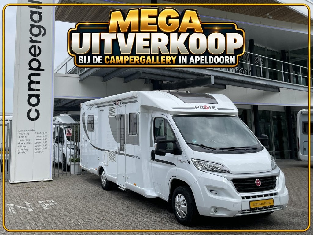 Pilote P 740 GJ QUEENSBED TREKHAAK ZONNEPANEEL EURO6, Caravans en Kamperen, Fiat, Pilote, 7 tot 8 meter, Bedrijf