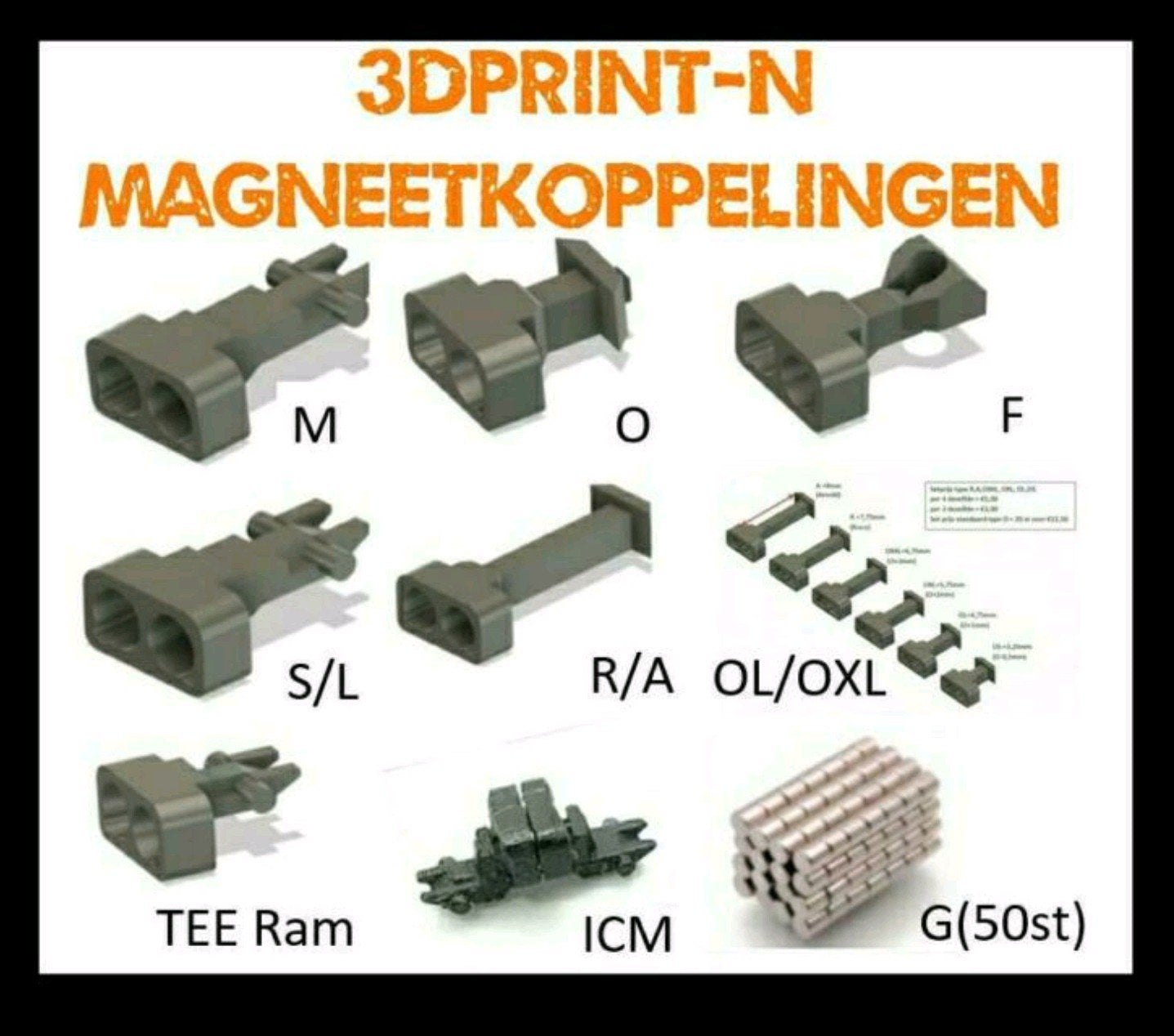 3dPrint-N Magneetkoppelingen en NS trein en baan accessoires, Ophalen, Gelijkstroom, Trix, Wagon