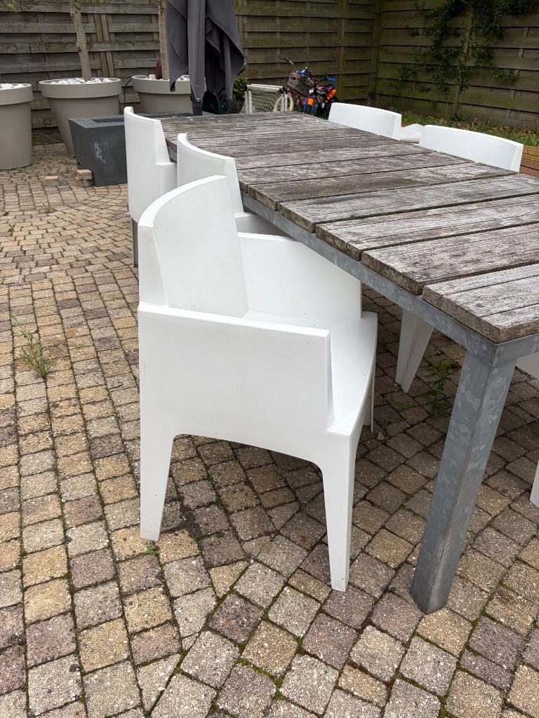 6 witte tuinstoelen, Tuin en Terras, Tuinstoelen, Ophalen, Gebruikt, Kunststof, Stapelbaar
