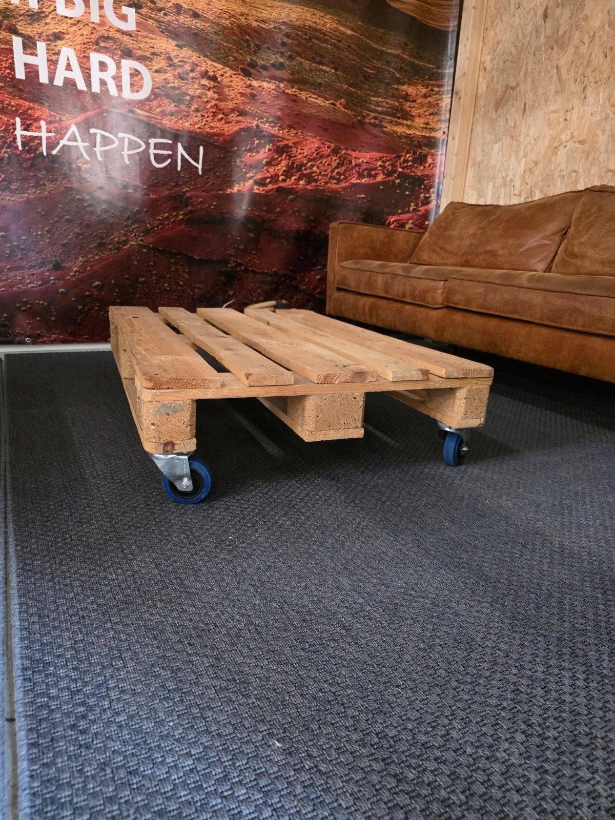 Pallet salontafel met wielen - Uniek en industrieel, Ophalen, Gebruikt, 100 tot 150 cm, 50 tot 100 cm