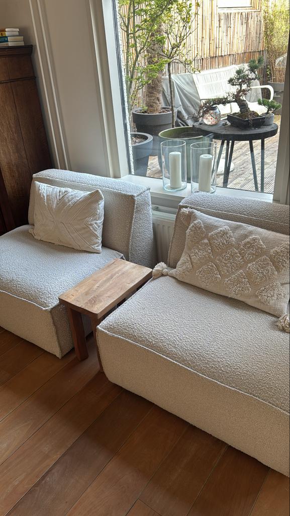 Wehkamp Newton 2-zits bank of 2 losse fauteuils bouclé, Ophalen, Zo goed als nieuw, Stof