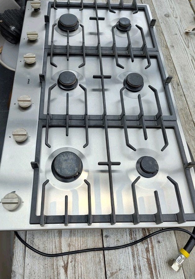 Atag 6-pits gaskookplaat - Geborsteld RVS - 90 cm breed, Ophalen, Gebruikt, Inbouw, Gas