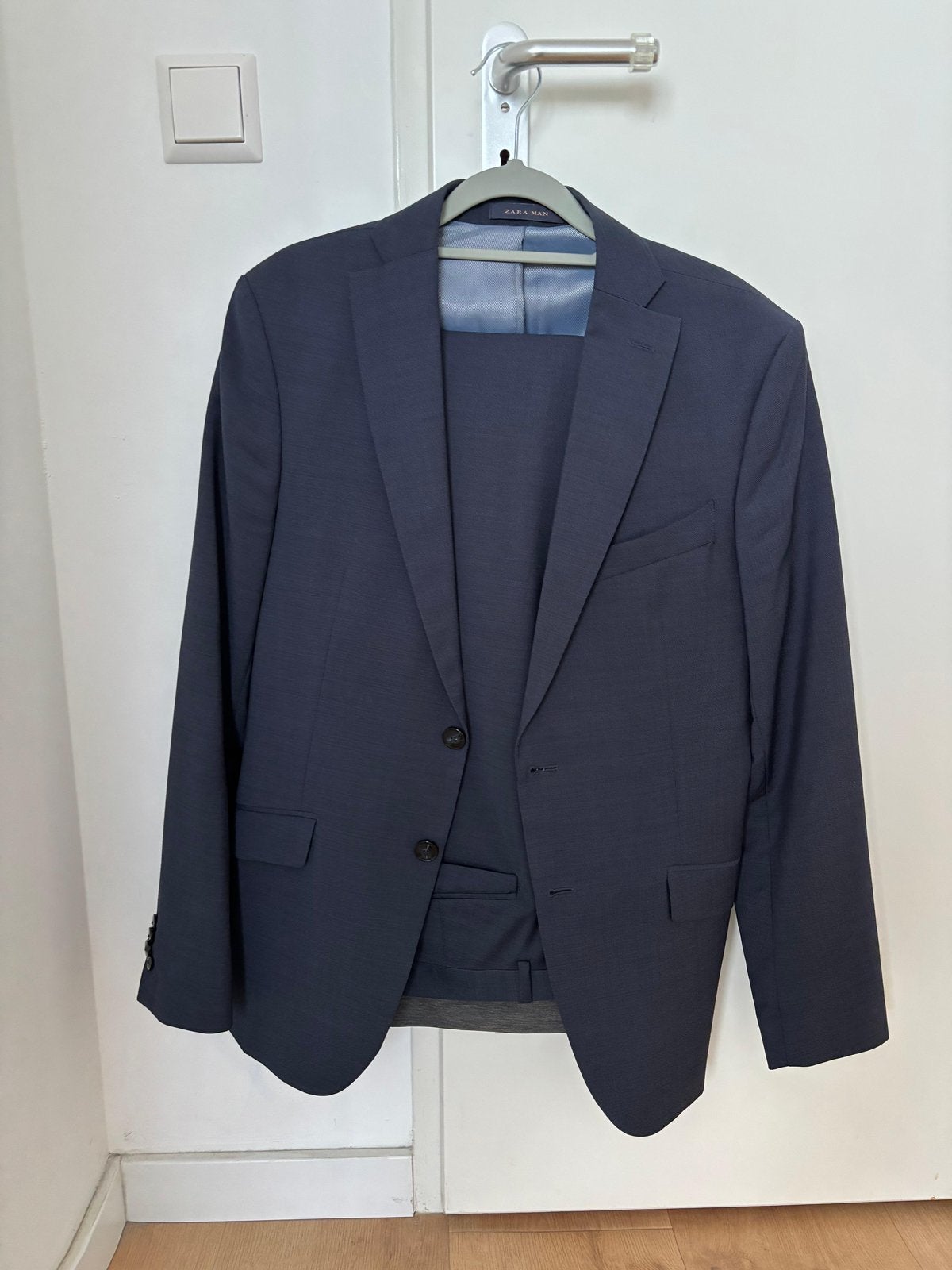 Zara wollen pak (colbert maat 48, pantalon maat 40), Ophalen of Verzenden, Gedragen, Maat 48/50 (M), Blauw