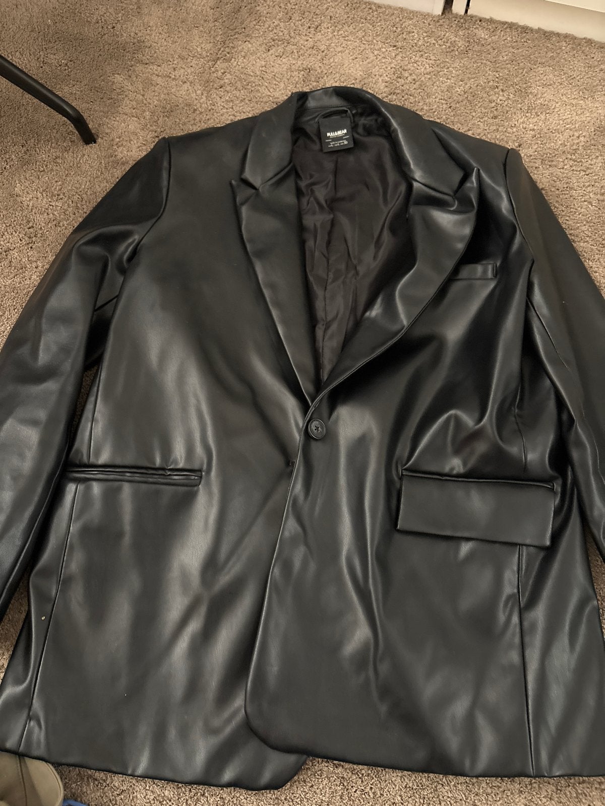 Pull&Bear Zwart Faux Leren Blazer Maat L, Ophalen of Verzenden, Zo goed als nieuw, Maat 42/44 (L), Zwart