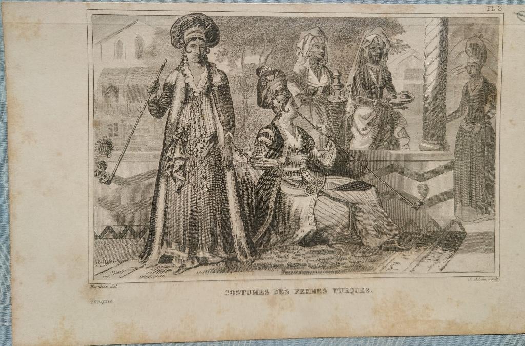 ~1850 Franse gravure "Costumes des Femmes Turques" Martinet, Antiek en Kunst, Dagelijks leven, Ophalen of Verzenden, Gravure, 12 cm