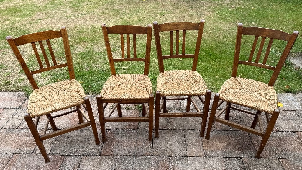 4 Authentieke houten stoelen met rieten zitting, Ophalen