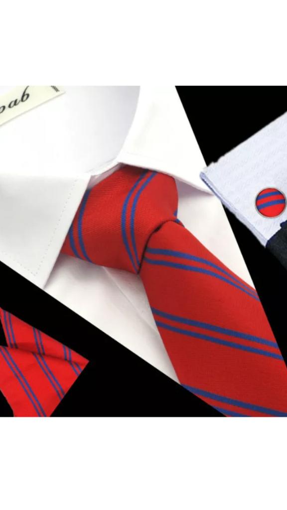 100% zijde Stropdas Pochet Manchetknopen Rood Blauw -NIEUW-, Ophalen of Verzenden, Nieuw, Rood, Met patroon
