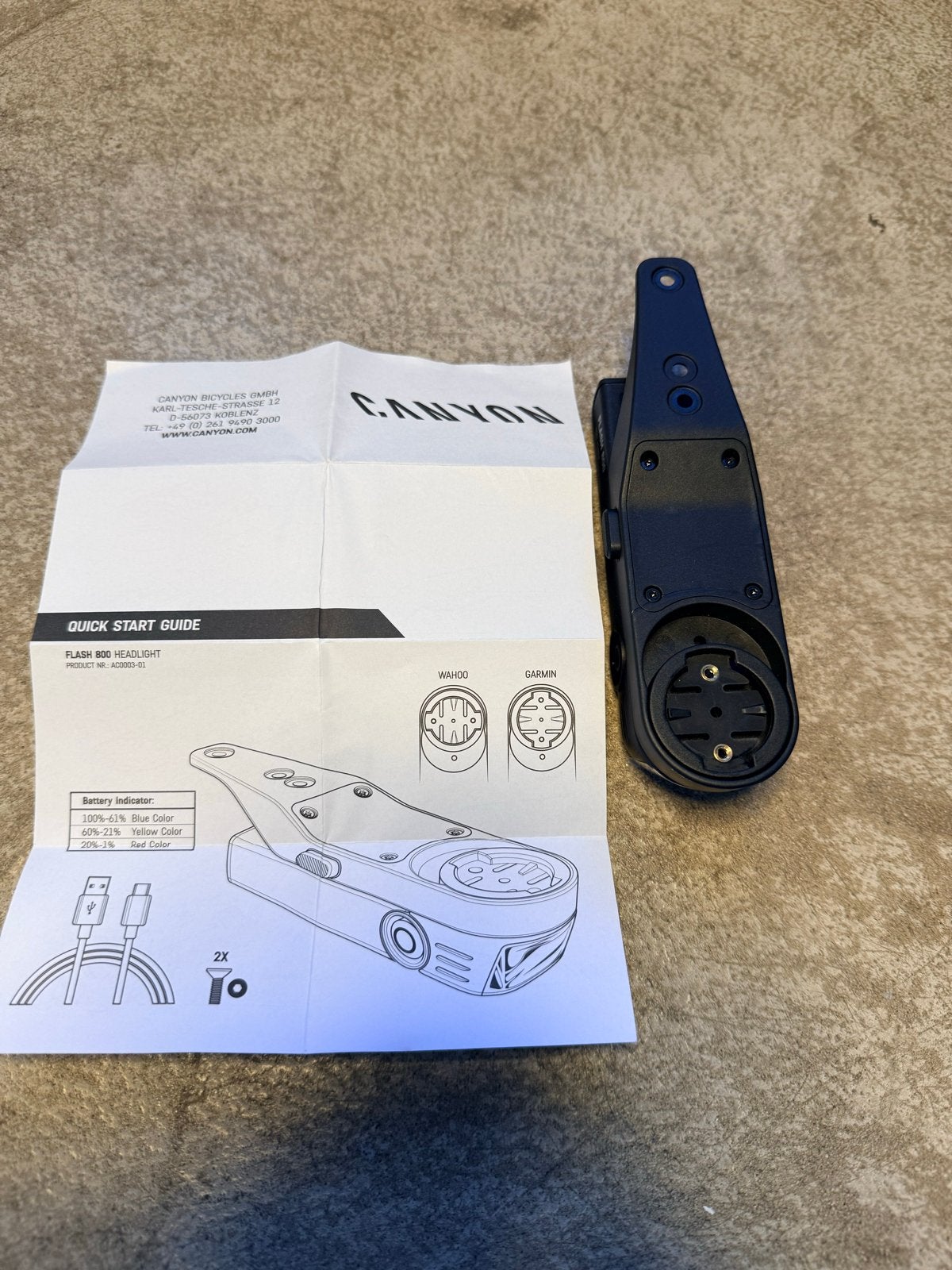 Canyon Flash 800 Fietsvoorlicht met Garmin/Wahoo houder, Fietsen en Brommers, Voorlicht, Nieuw, Ophalen of Verzenden, Oplaadbaar
