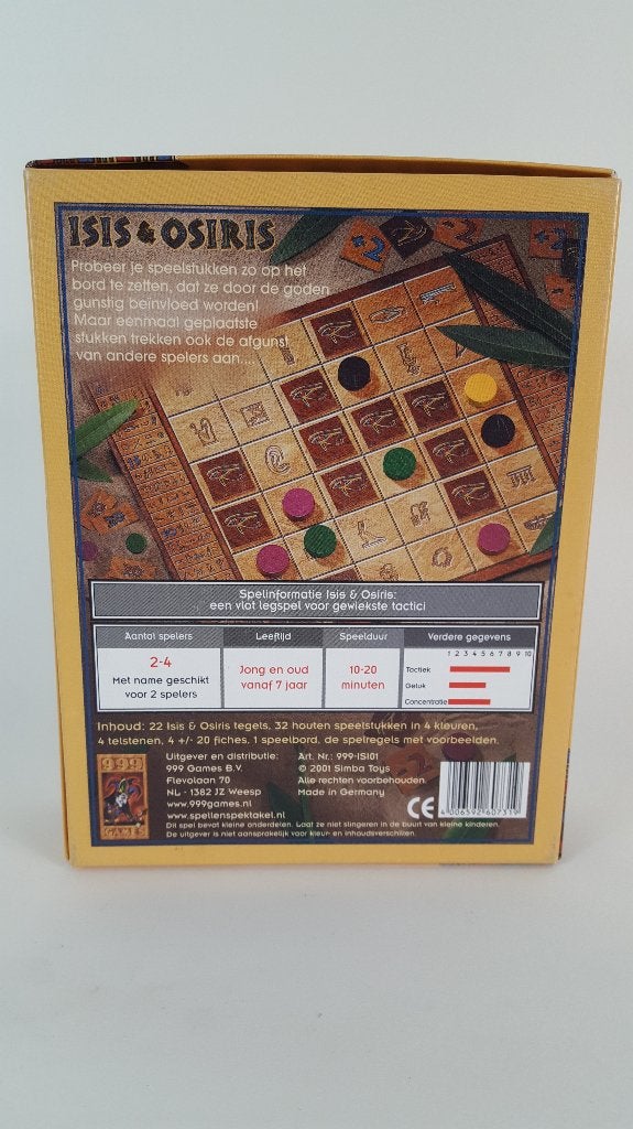 Isis & Osiris - Bordspel, 999 Games uit 2001. 2A5, Hobby en Vrije tijd, Tweedehands verkoop, Tweedehands verkoop, Gebruikt, Ophalen of Verzenden