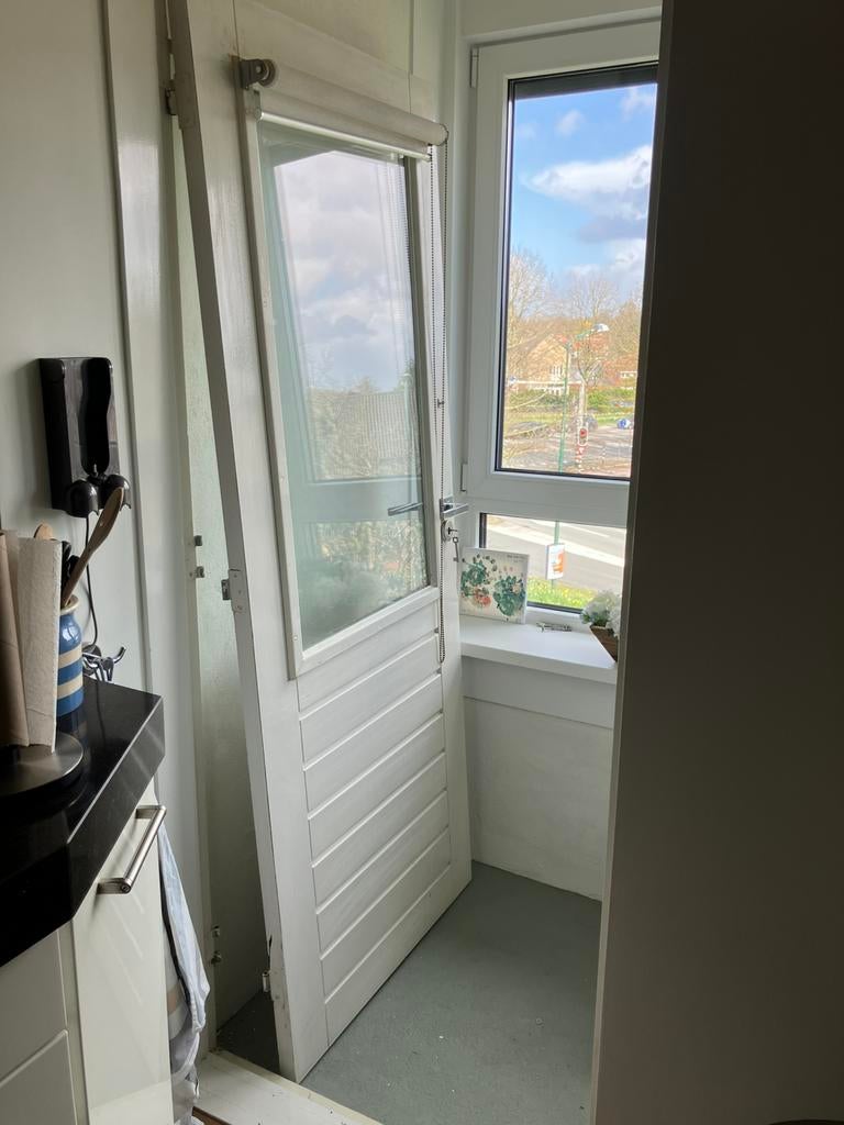 Hard houten buiten deur, Ophalen, Gebruikt, 200 tot 215 cm, Glas