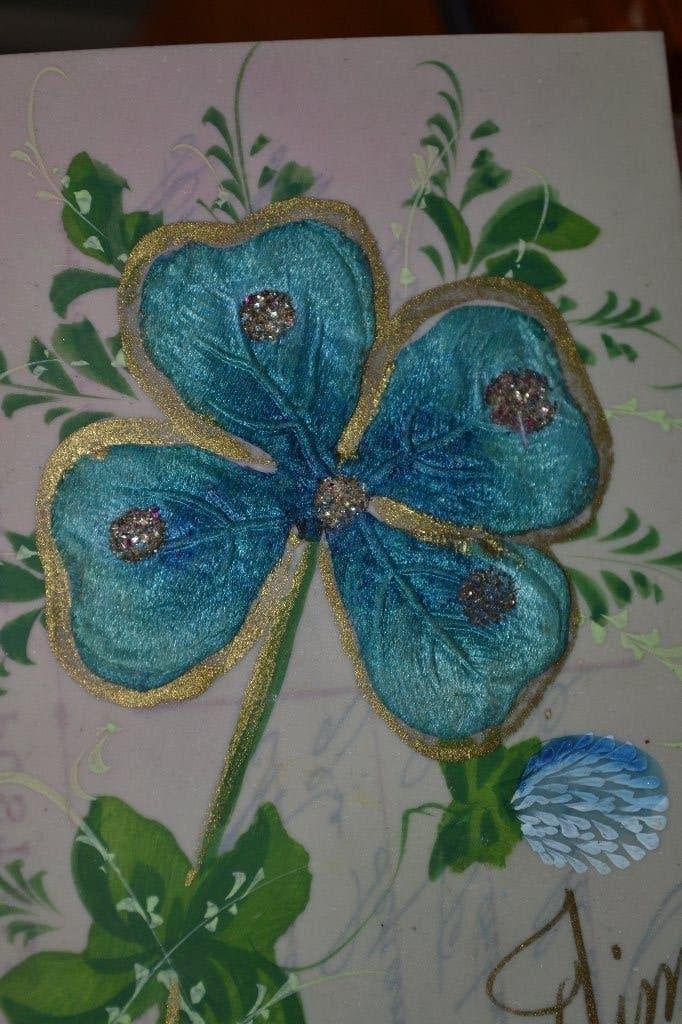 frankrijk 1908 celluloid blauw klavertje vier van stof, Ophalen of Verzenden, Voor 1920, Gelopen, Sterren en Beroemdheden