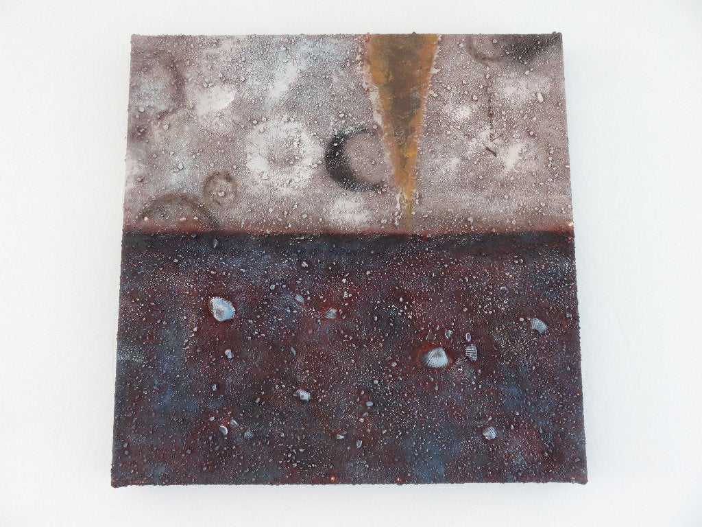 Modern schilderij op doek met schelpen - 20e eeuw, Ophalen of Verzenden, Textiel, Overige technieken, Abstract