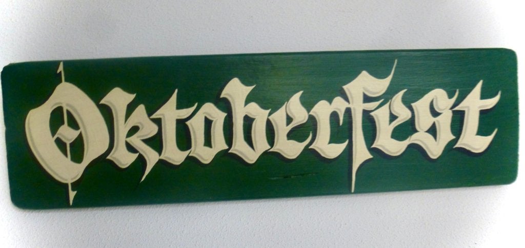 Handgeschilderd houten bord / Biergarten / Oktoberfest bier, Groen, 49 cm, Hout, Vintage