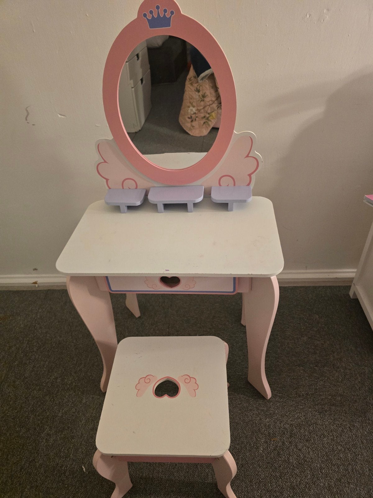Kaptafel met spiegel en krukje voor kinderen, Ophalen of Verzenden, Gebruikt, Overige typen