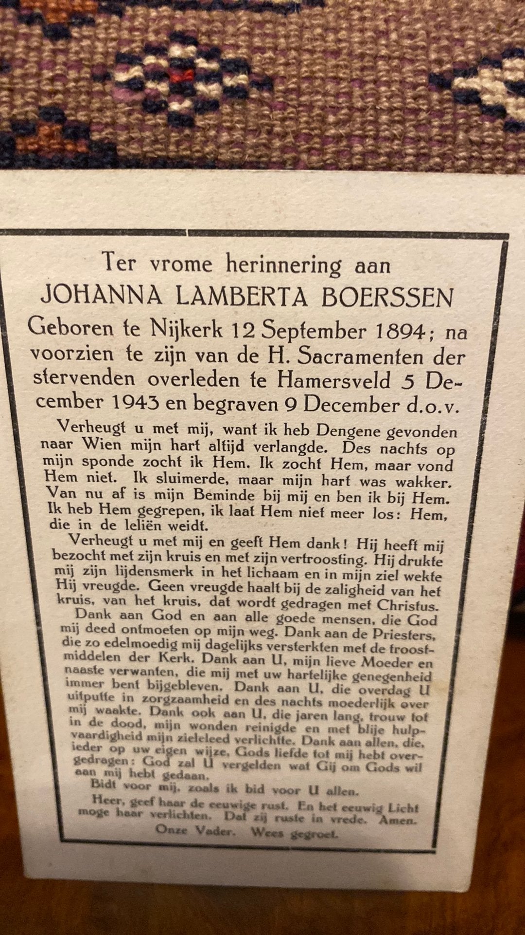 JL Boersen 1894 Nijkerk 1946 Hamersveld, Ophalen of Verzenden