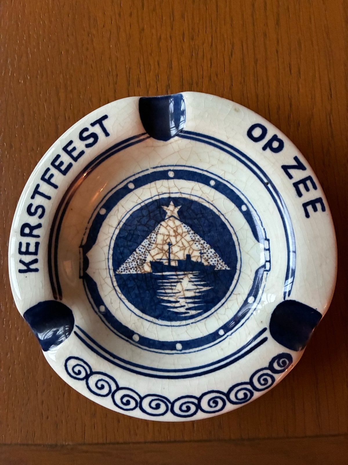Vintage Delfts Holland Handpainted Kerstfeest Op Zee Asbak, Ophalen of Verzenden