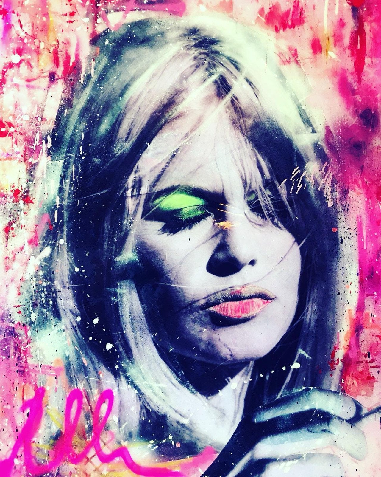 Pop Art Portret Brigitte Bardot - Handgeschilderd, Antiek en Kunst, Acrylverf, Handgeschilderd, Ophalen of Verzenden, Portret