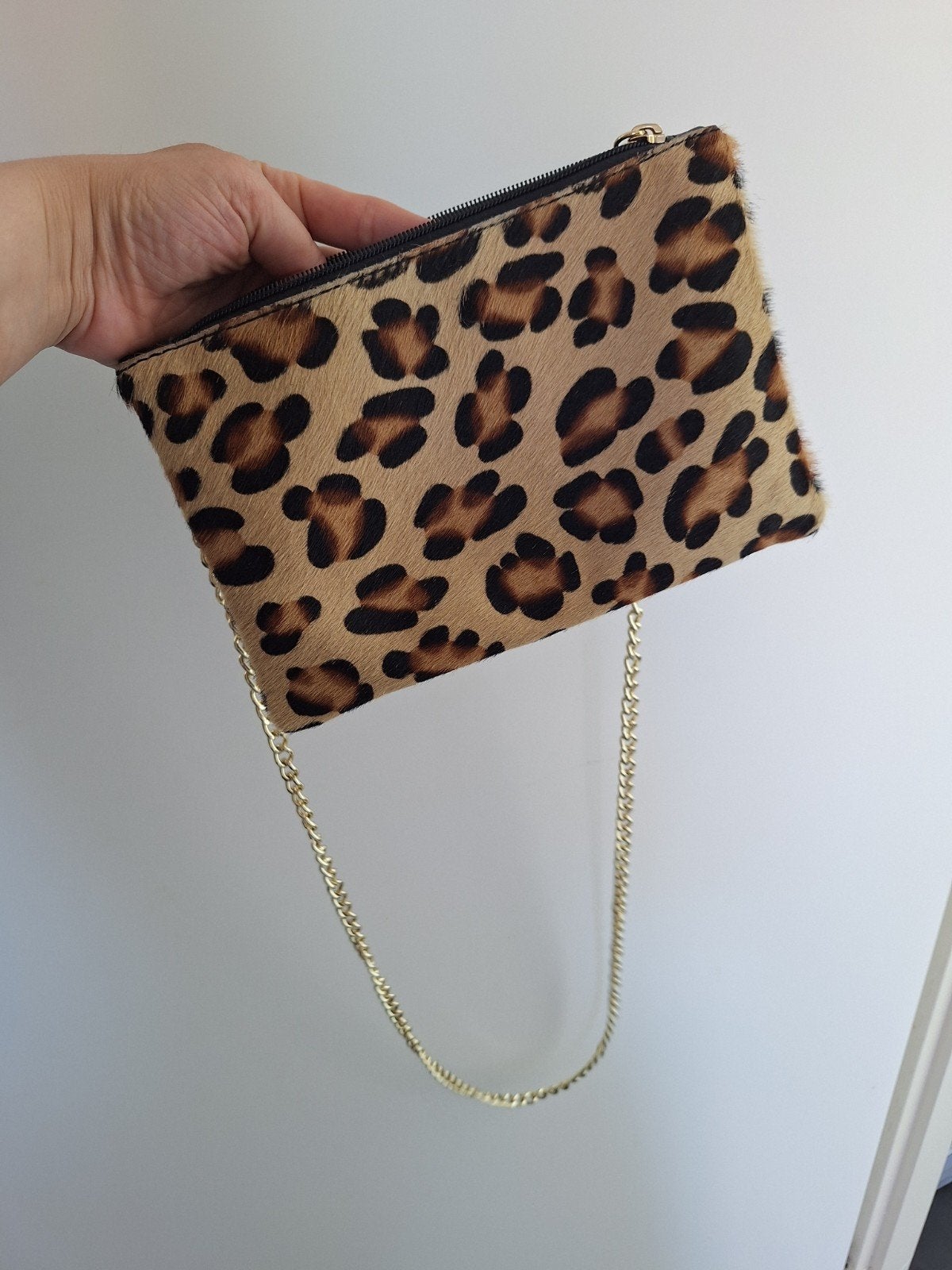 Leopard print clutch/schoudertasje - Echt haar, Ophalen of Verzenden