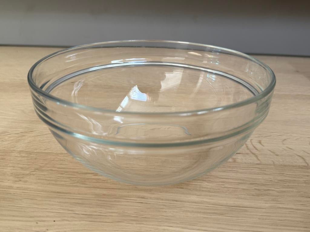 Glazen saladeschaal schaal 2x, Ophalen, Zo goed als nieuw, Rond, Glas