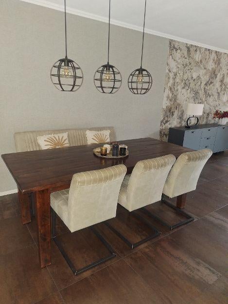 **STEVIGE TEAK HOUTEN TAFEL** 95cm x 210cm, Huis en Inrichting, Tafels | Eettafels, Ophalen, Gebruikt, Teakhout, 200 cm of meer