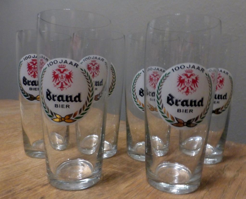 6 Jubileum 100 jaar BRAND BIER Glazen, Ophalen of Verzenden, Zo goed als nieuw, Glas of Glazen, Brand