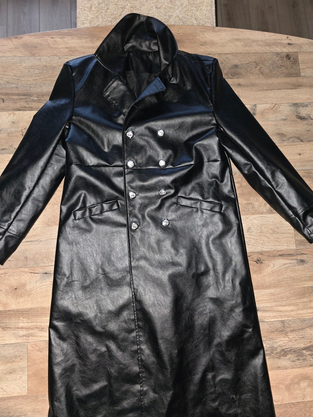 Herr Flick model jas - Zwart leren look lange jas, Kleding | Heren, Jassen | Winter, Zo goed als nieuw, Overige maten, Zwart, Ophalen of Verzenden