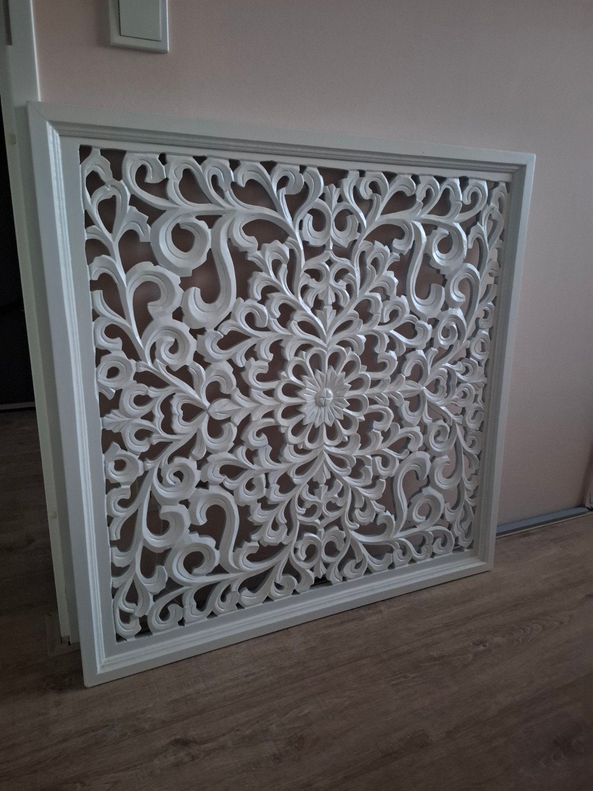 Wit houten wandpaneel handgemaakt 90x90 cm, Huis en Inrichting, Woonaccessoires | Wanddecoraties, Ophalen