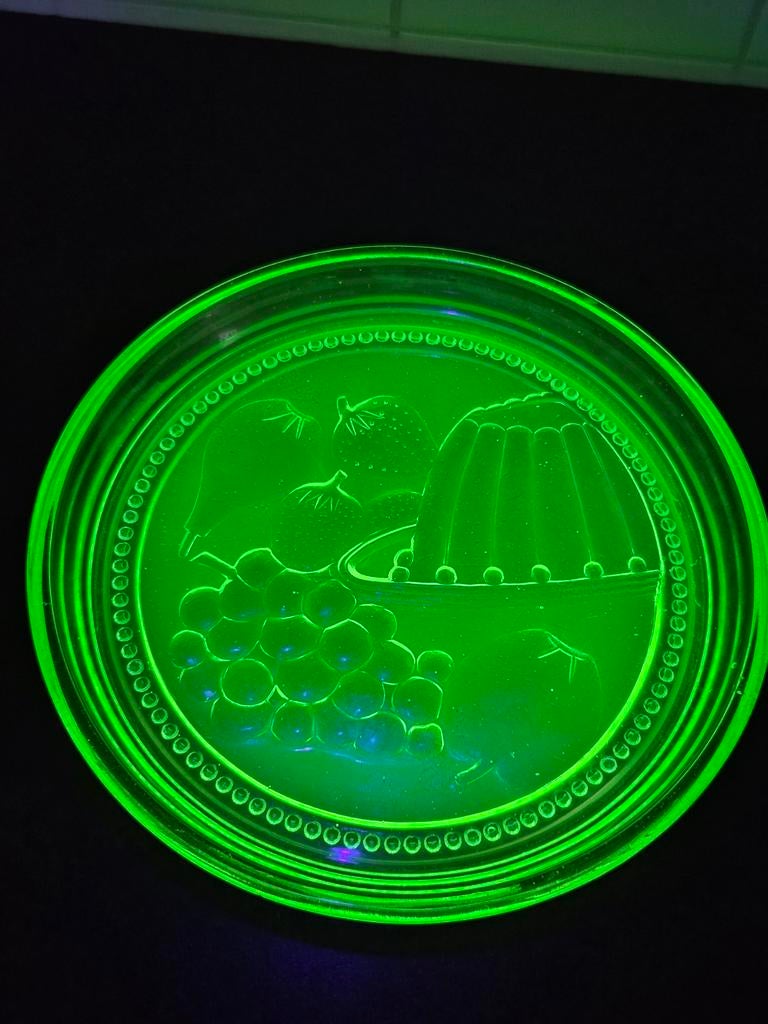 Uraniumglas Puddingbord- A.D. Copier, Leerdam, Ophalen of Verzenden