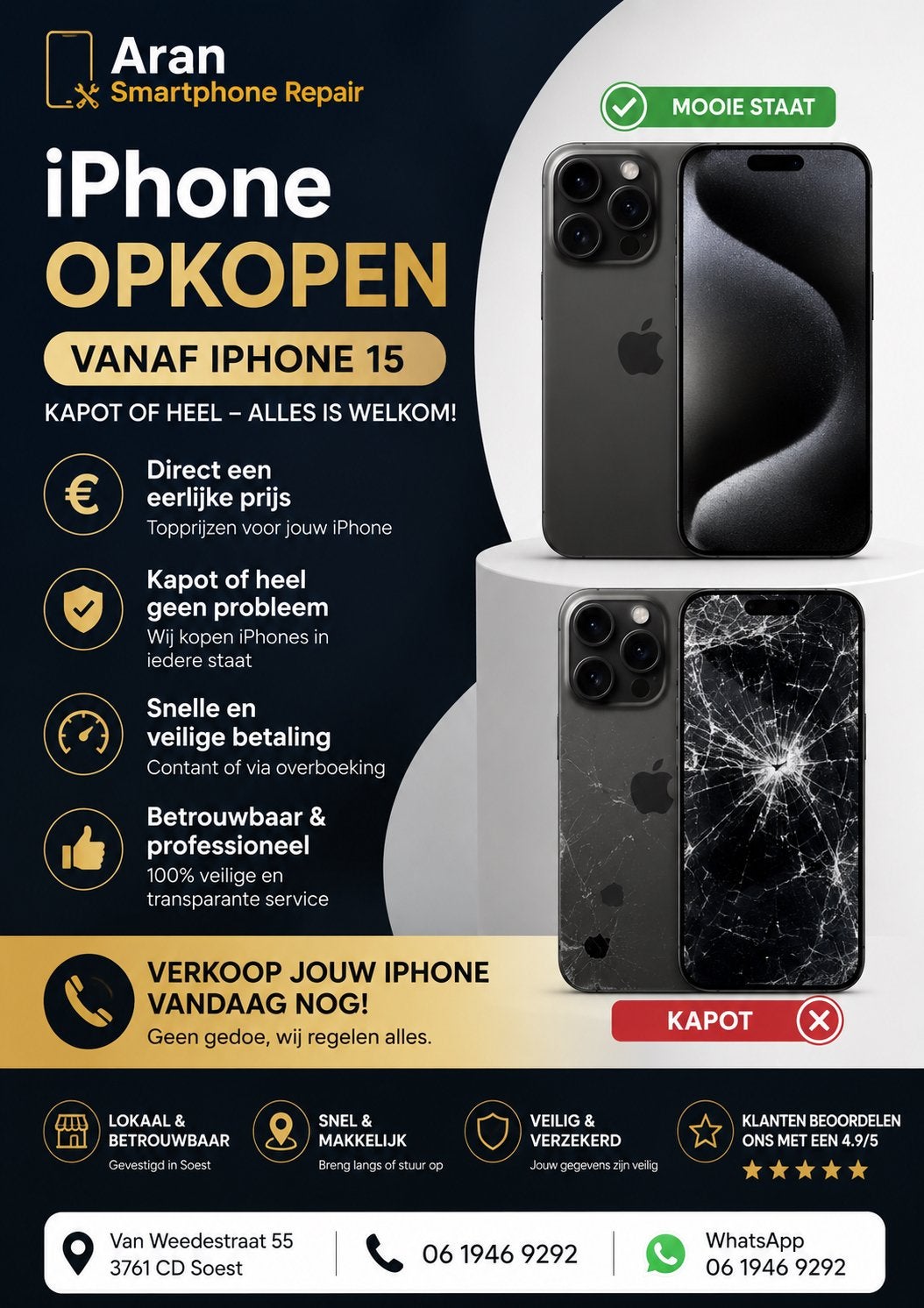 iPhone Verkopen? Wij Kopen In Vanaf iPhone 15!, Ophalen of Verzenden, Niet werkend, IPhone 15