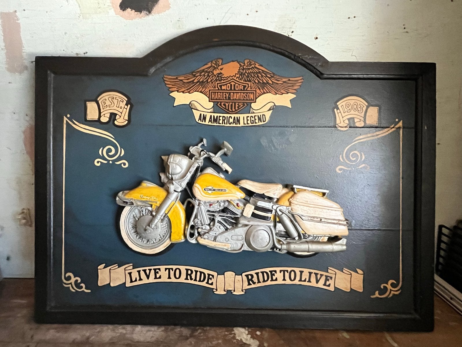 Harley-Davidson Wandbord 80x60 cm - Uniek Decoratiestuk, Hout, 60 cm, Ophalen of Verzenden, Zo goed als nieuw