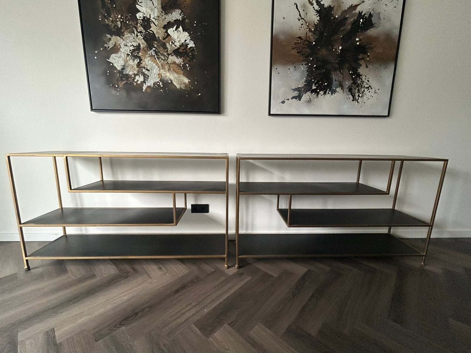 2x Light & Living Side table YLAYA mat zwart-goud, Ophalen, 100 tot 150 cm, Zo goed als nieuw, Metaal