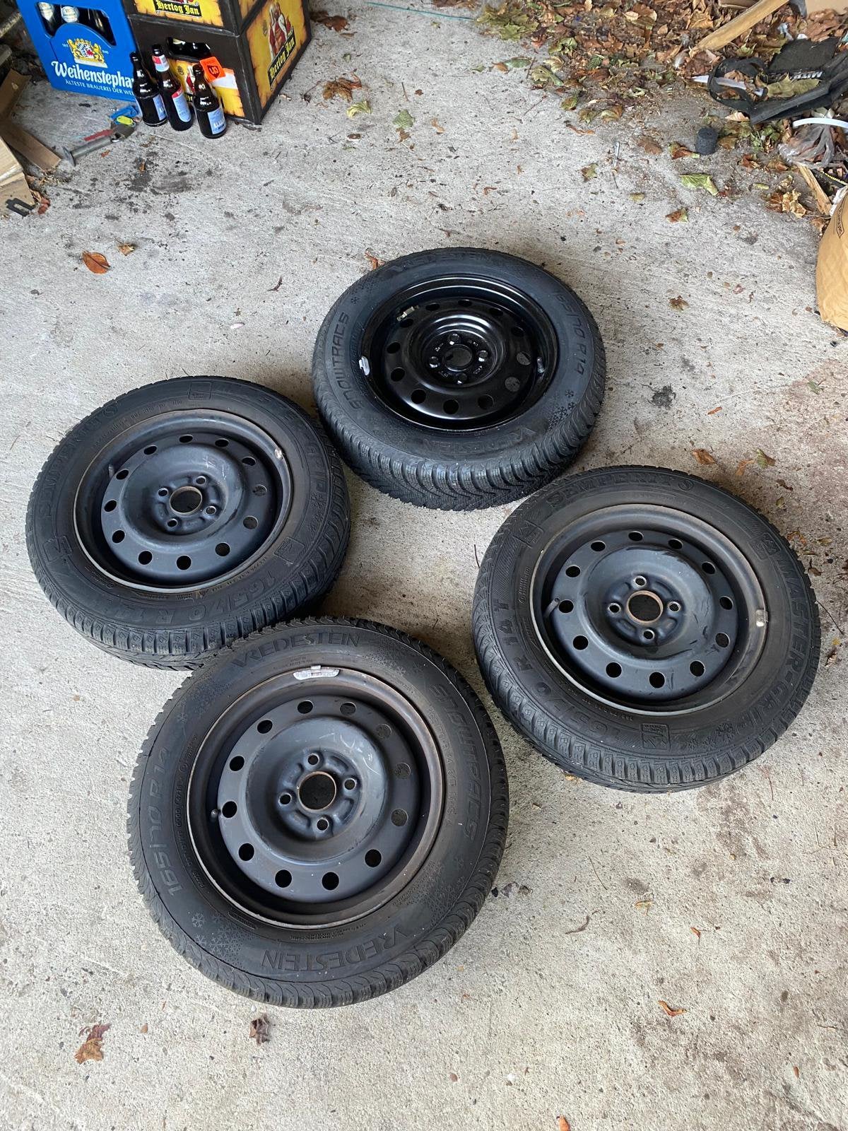 Set van 4 winterbanden, maat 165/70 R14, Ophalen of Verzenden, Gebruikt