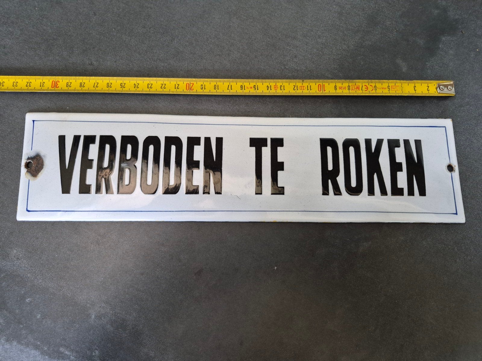 Vintage Emaille Bord "VERBODEN TE ROKEN" - 30 cm, Antiek en Kunst, Ophalen of Verzenden