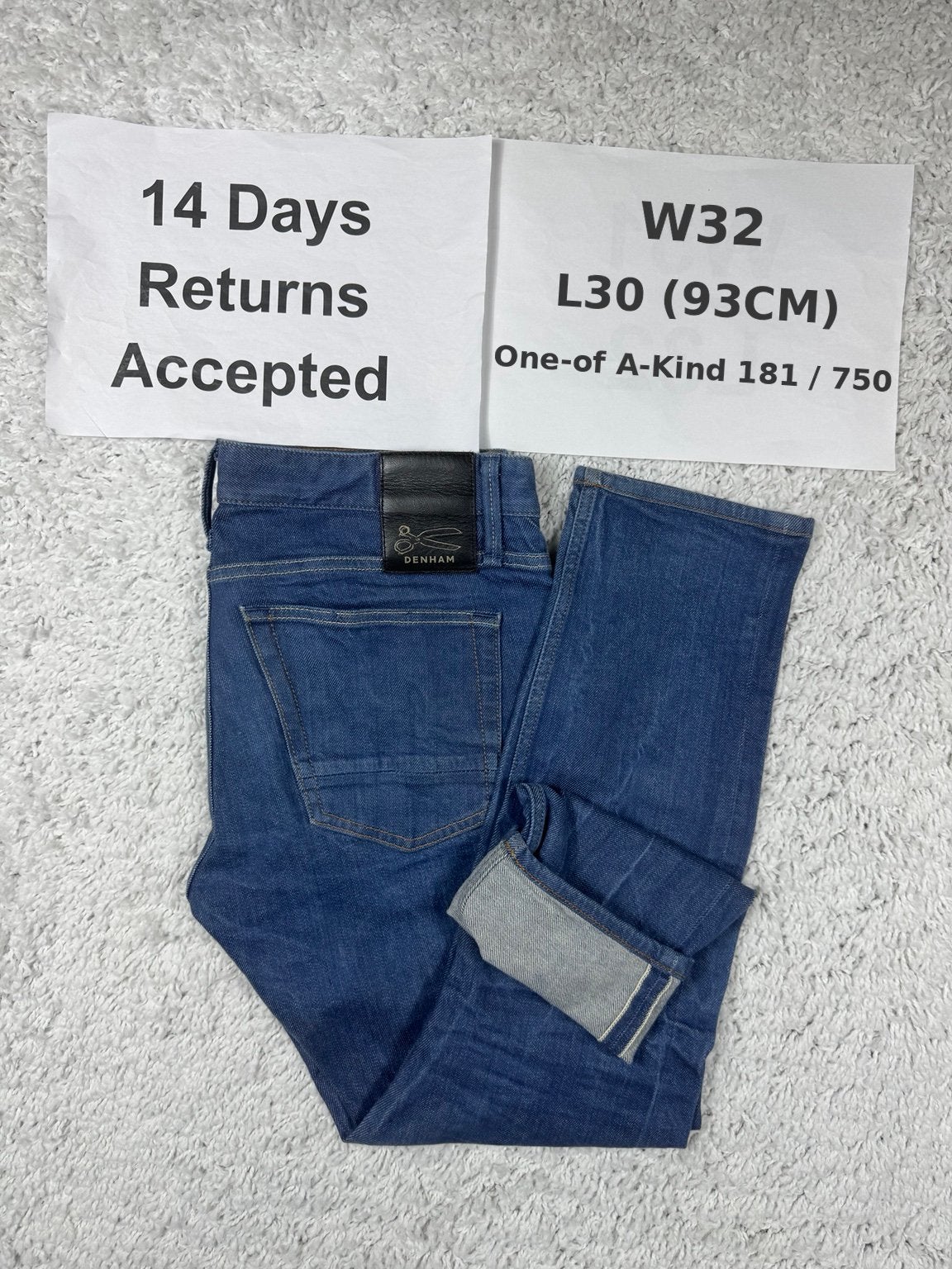 Denham Razor One-of-a-Kind Selvedge Slim Jeans W32 L30 4314, G, Blauw, G, W32 (confectie 46) of kleiner