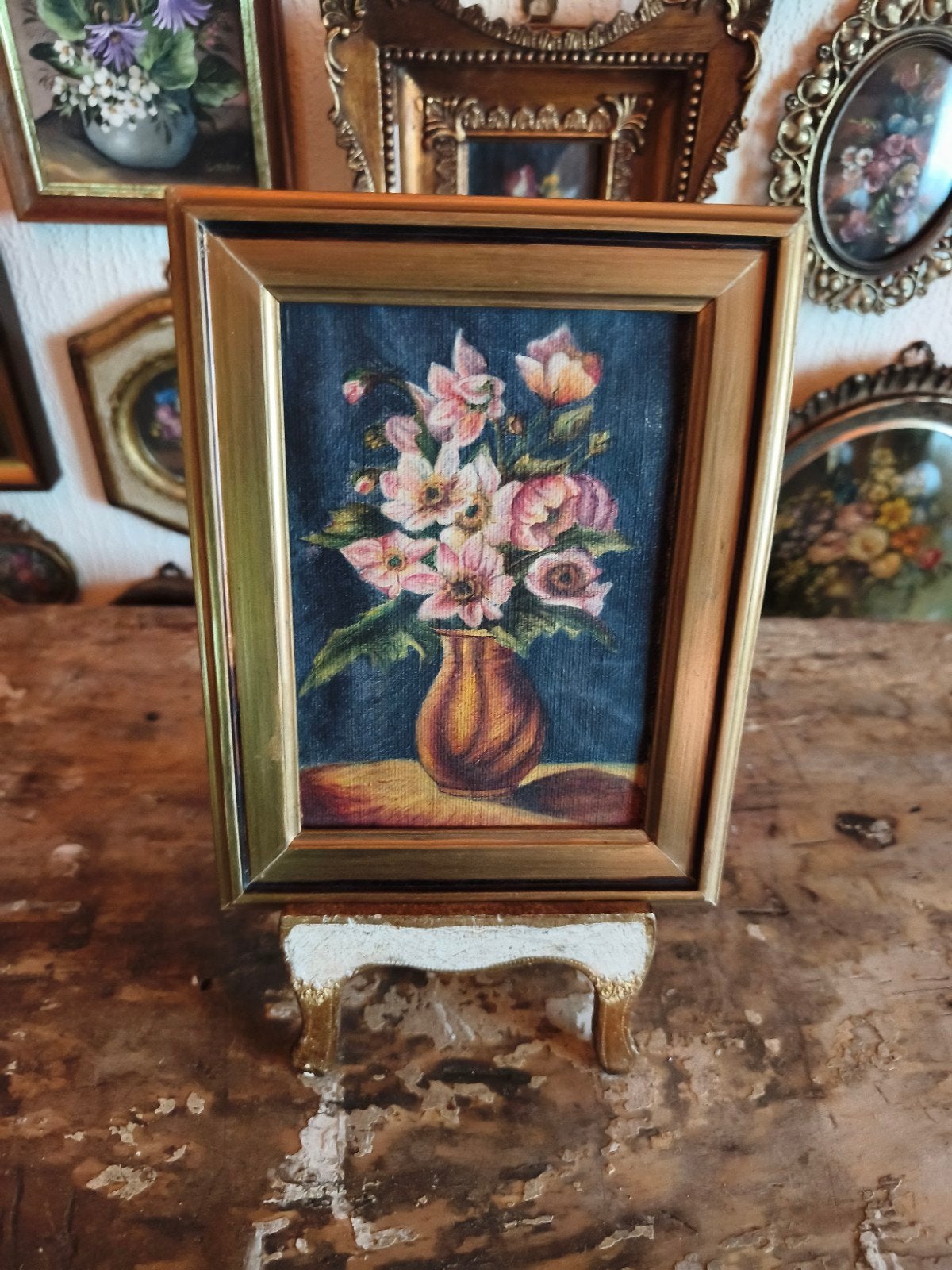 Olieverf schilderijtje olieverfschilderijtje bloemen T19, Antiek en Kunst, Curiosa en Brocante, Ophalen of Verzenden