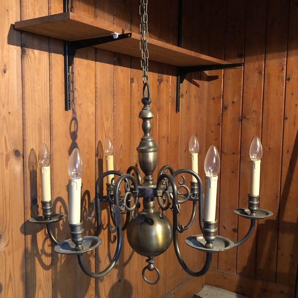 Koperen kroonluchter, Huis en Inrichting, Lampen | Kroonluchters, Ophalen, Gebruikt, Metaal