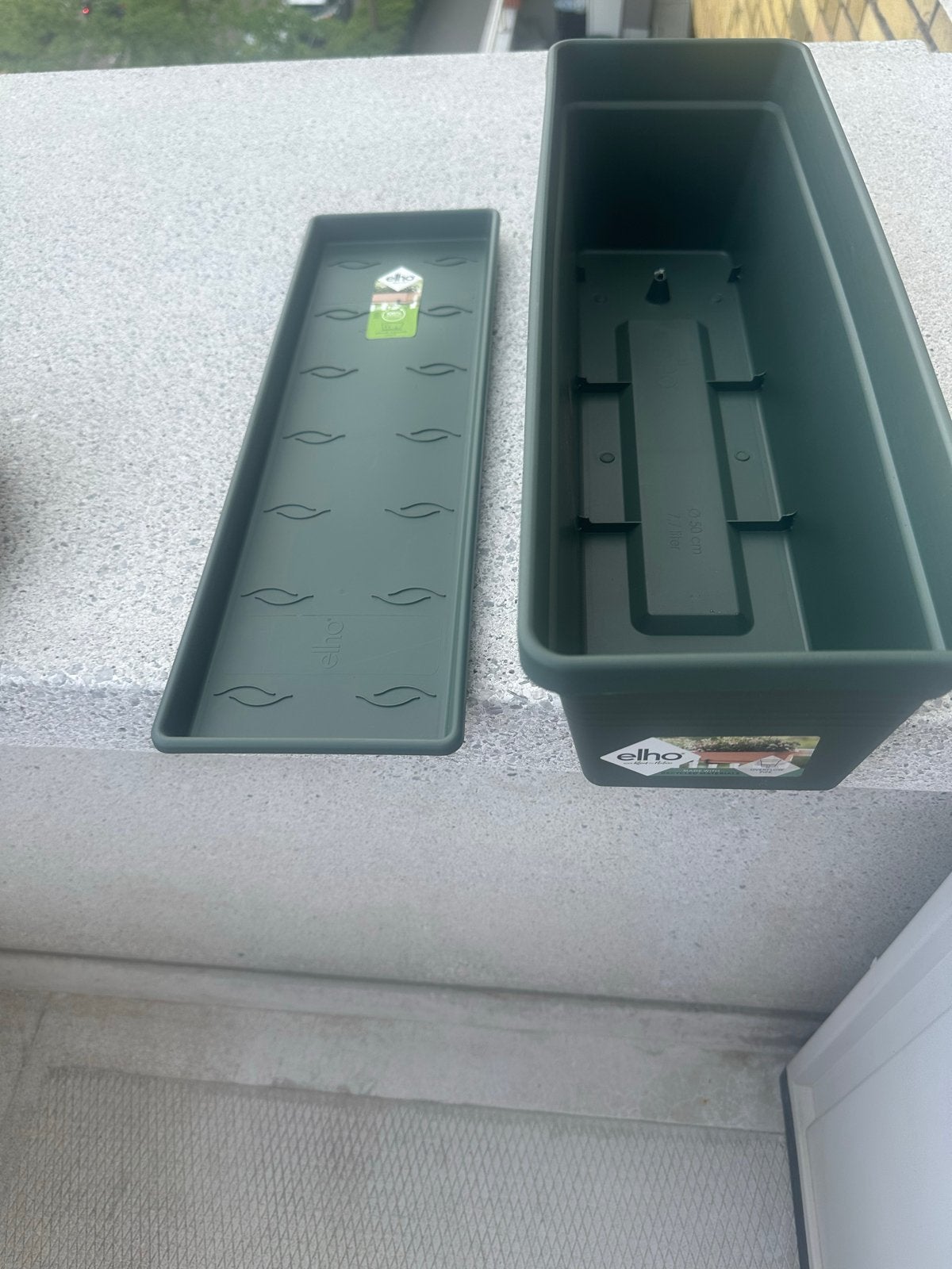 5x Elho Balkon plantenbak 50 cm Groen met Waterreservoir, Kunststof, Gebruikt, Minder dan 30 cm, Balkon