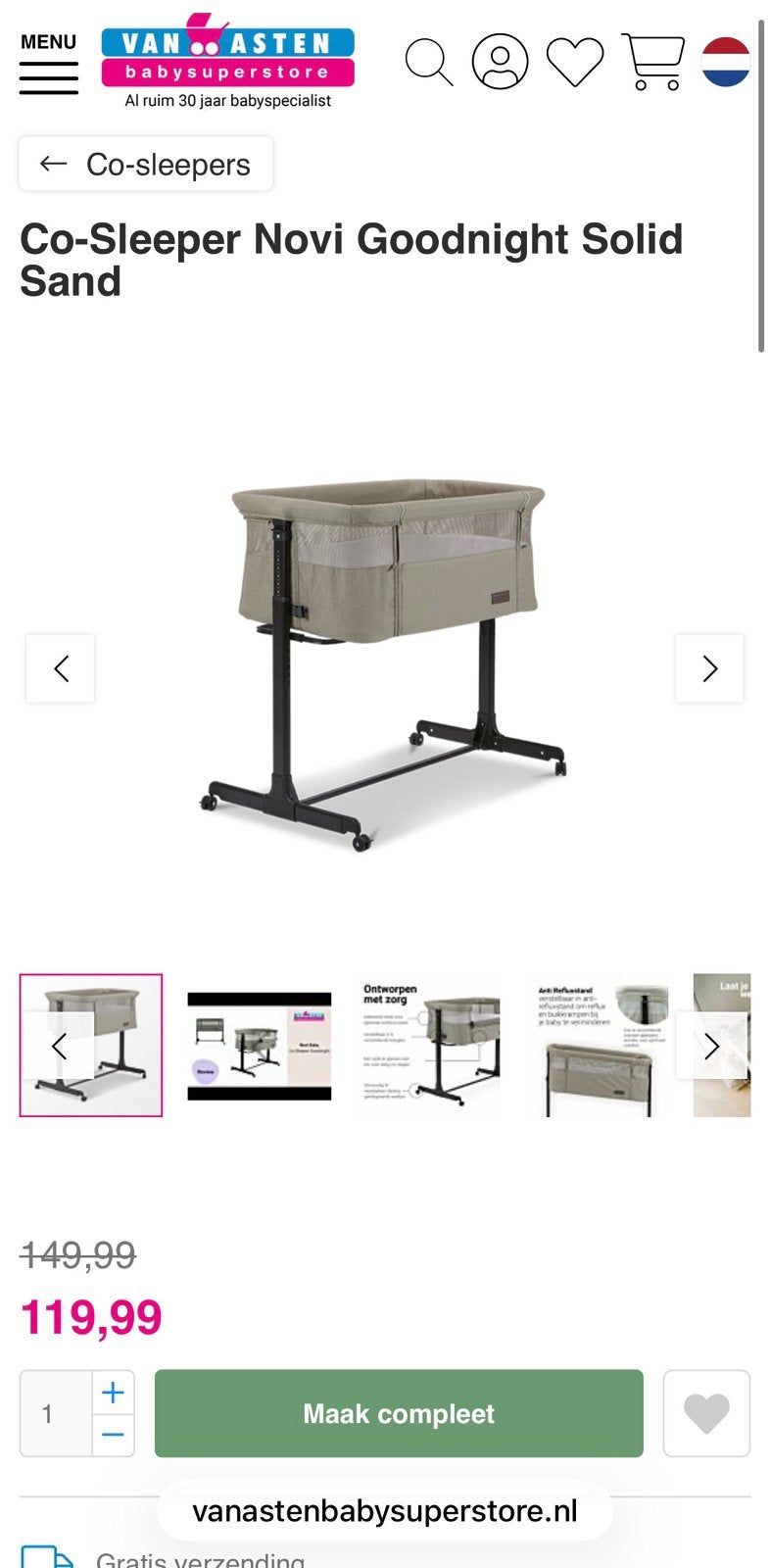 Novi Baby Goodnight Co-Sleeper, Kinderen en Baby's, Babywiegjes en Ledikanten, Ophalen, Gebruikt, Ledikant