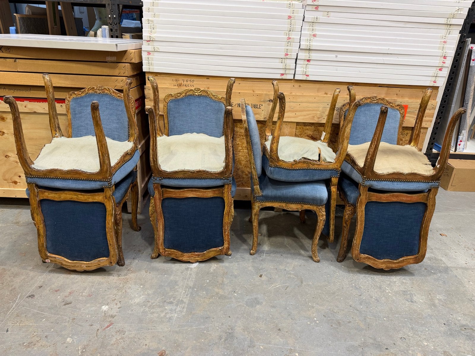 Set van 8 Louis XV stoelen - Blauw gestoffeerd, Antiek en Kunst, Ophalen