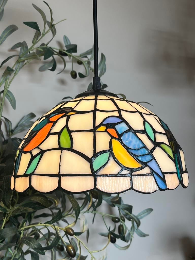 4 beschikbaar Glas in lood hanglamp met vogels, Baak, Nieuw, Ophalen of Verzenden, Glas